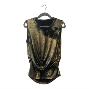 Kobi Halperin Gold Sleeveless Rouching Top Blouse Large